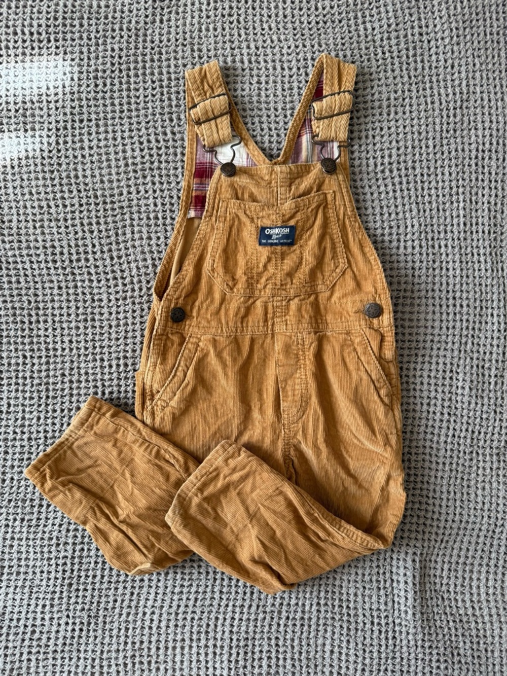OshKosh B'gosh Golden Mustard Corduroy Overalls with Plaid Lining